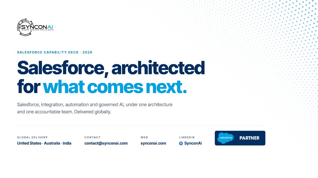 Cover of the SynconAI capability deck: Salesforce, architected for what comes next