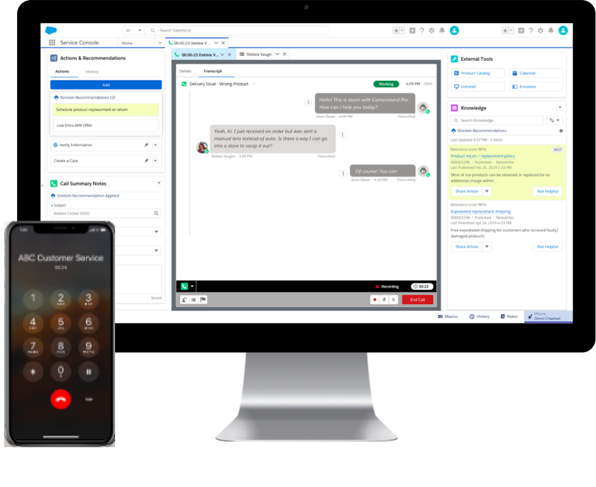 Official Salesforce Service Cloud console with digital engagement channels for commercial operations.