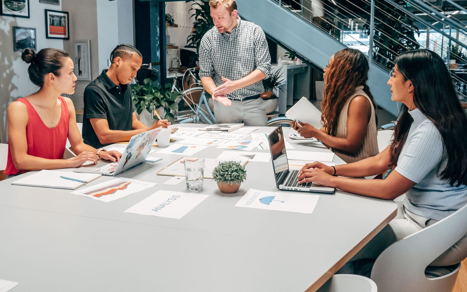 A marketing team working in a modern office.
