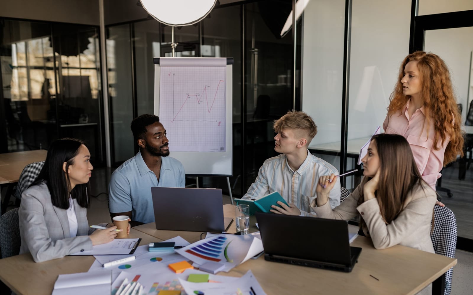 A marketing team working in a modern office.