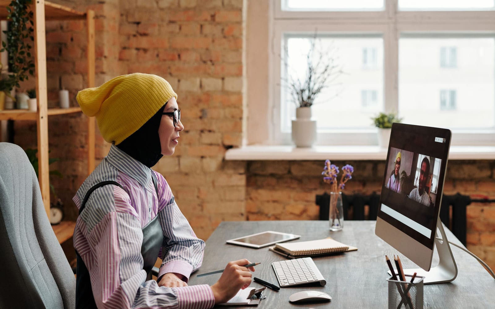 Colleagues working together in a modern office.