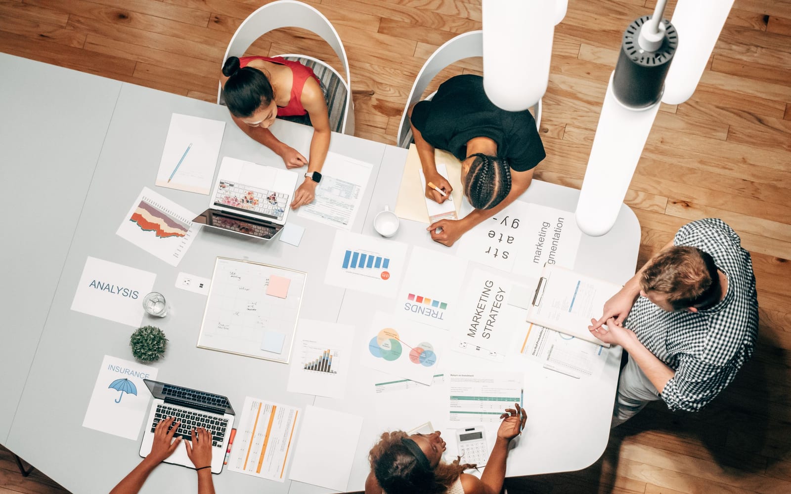 A marketing team working in a modern office.