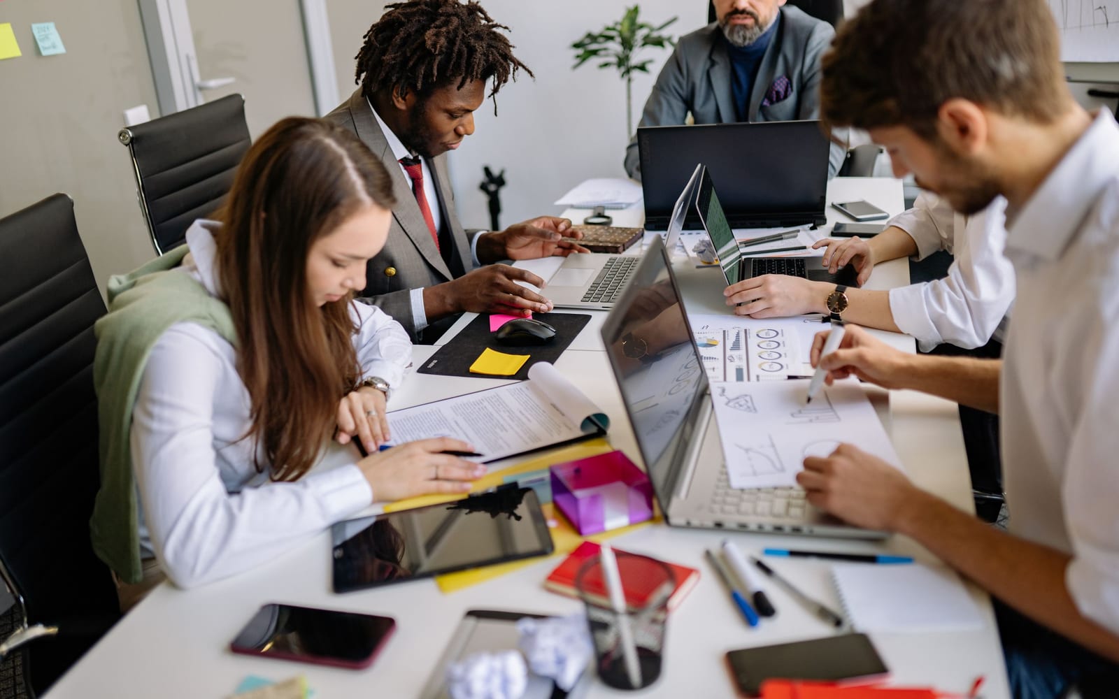 A marketing team working in a modern office.