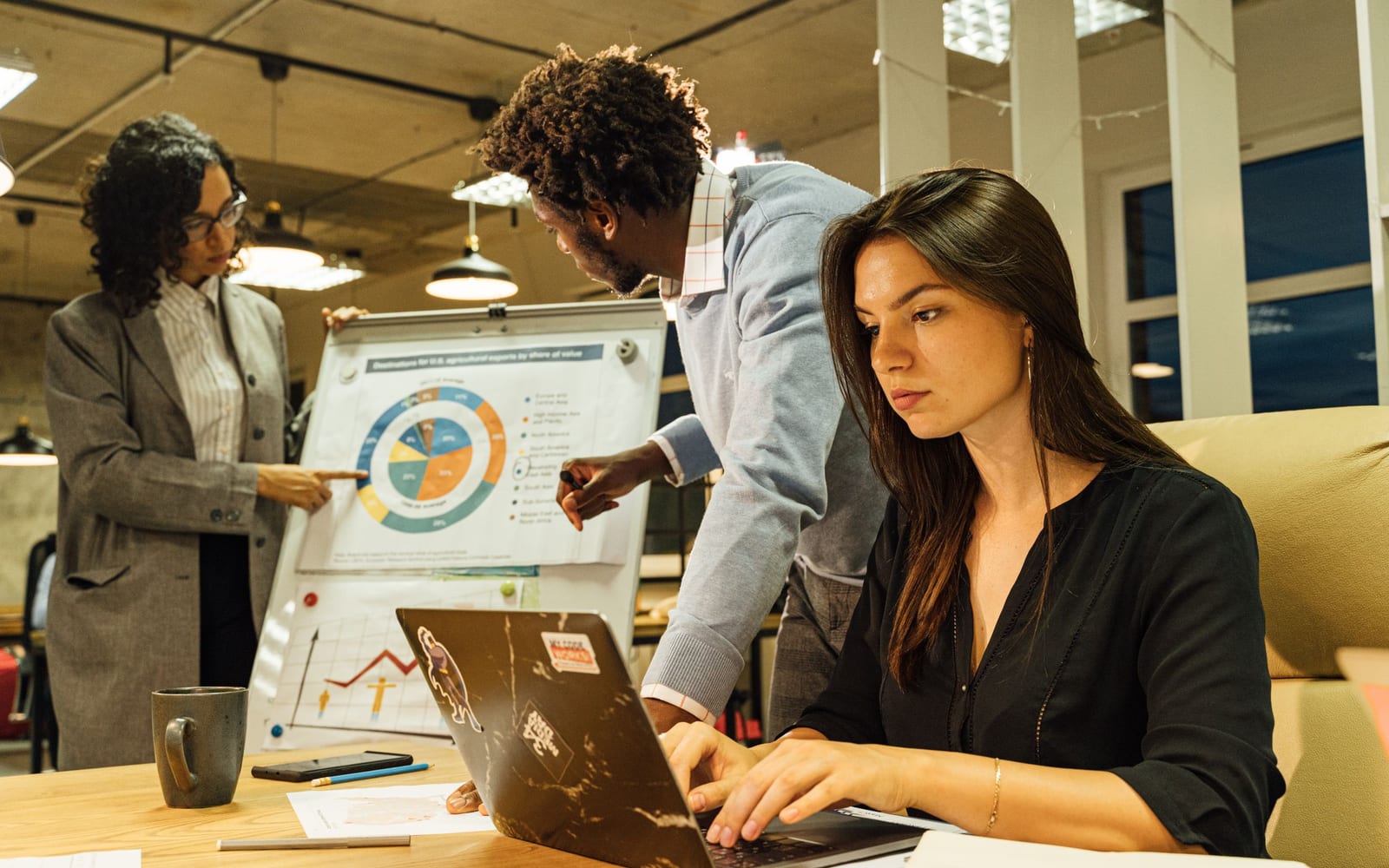 A marketing team working in a modern office.