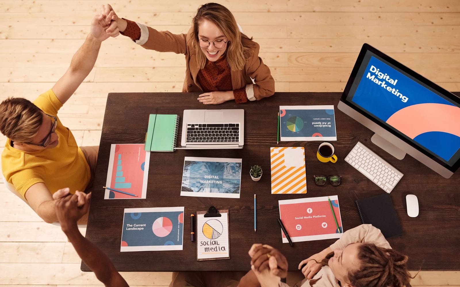 A marketing team working in a modern office.