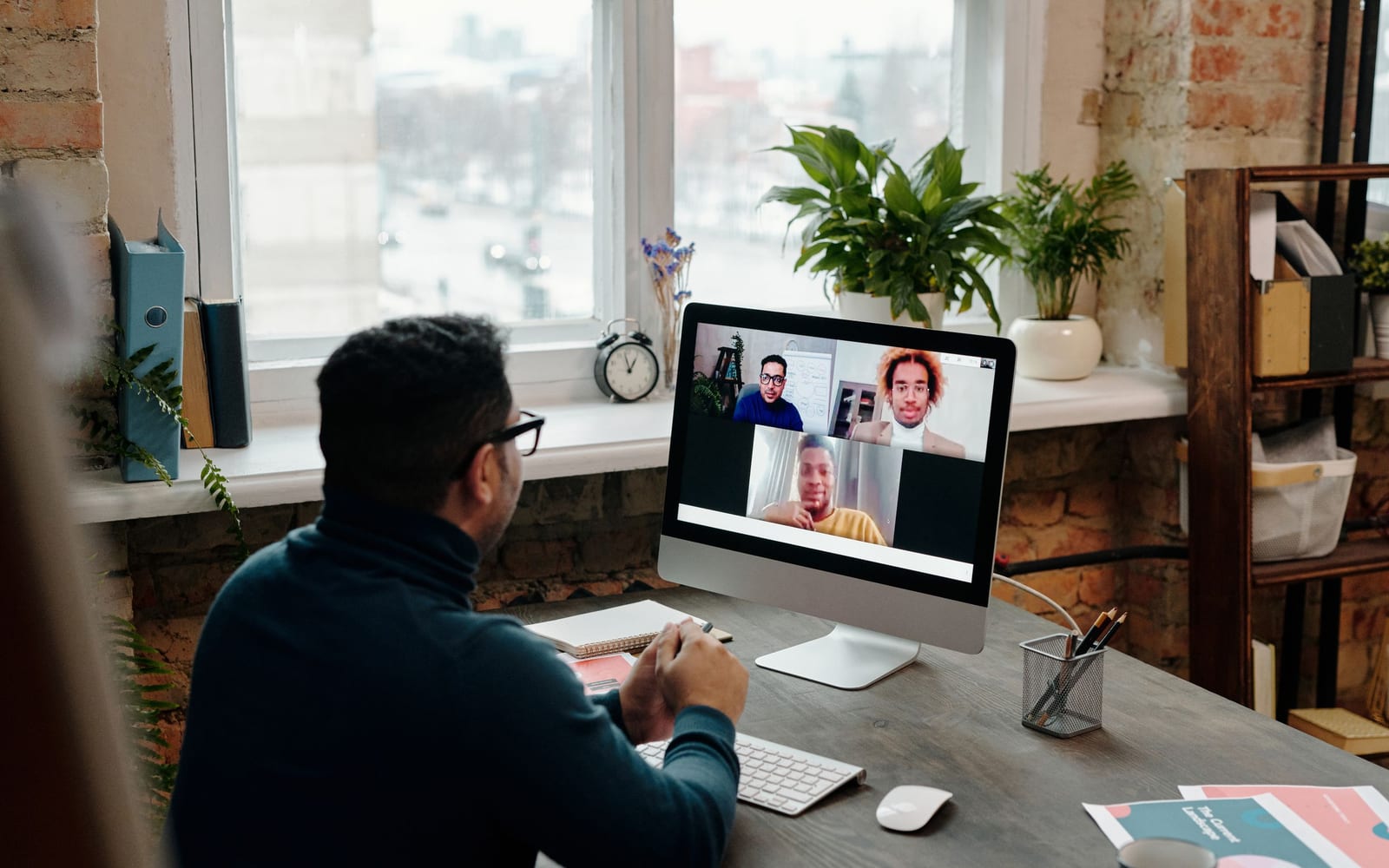 Colleagues working together in a modern office.