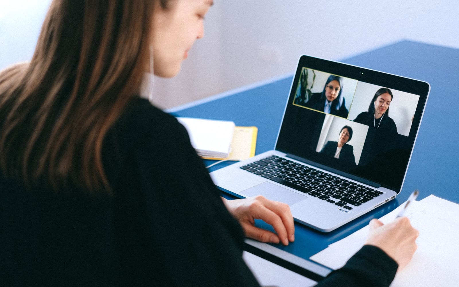 Colleagues working together in a modern office.