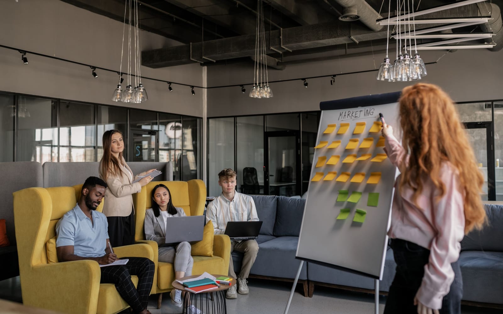A marketing team working in a modern office.