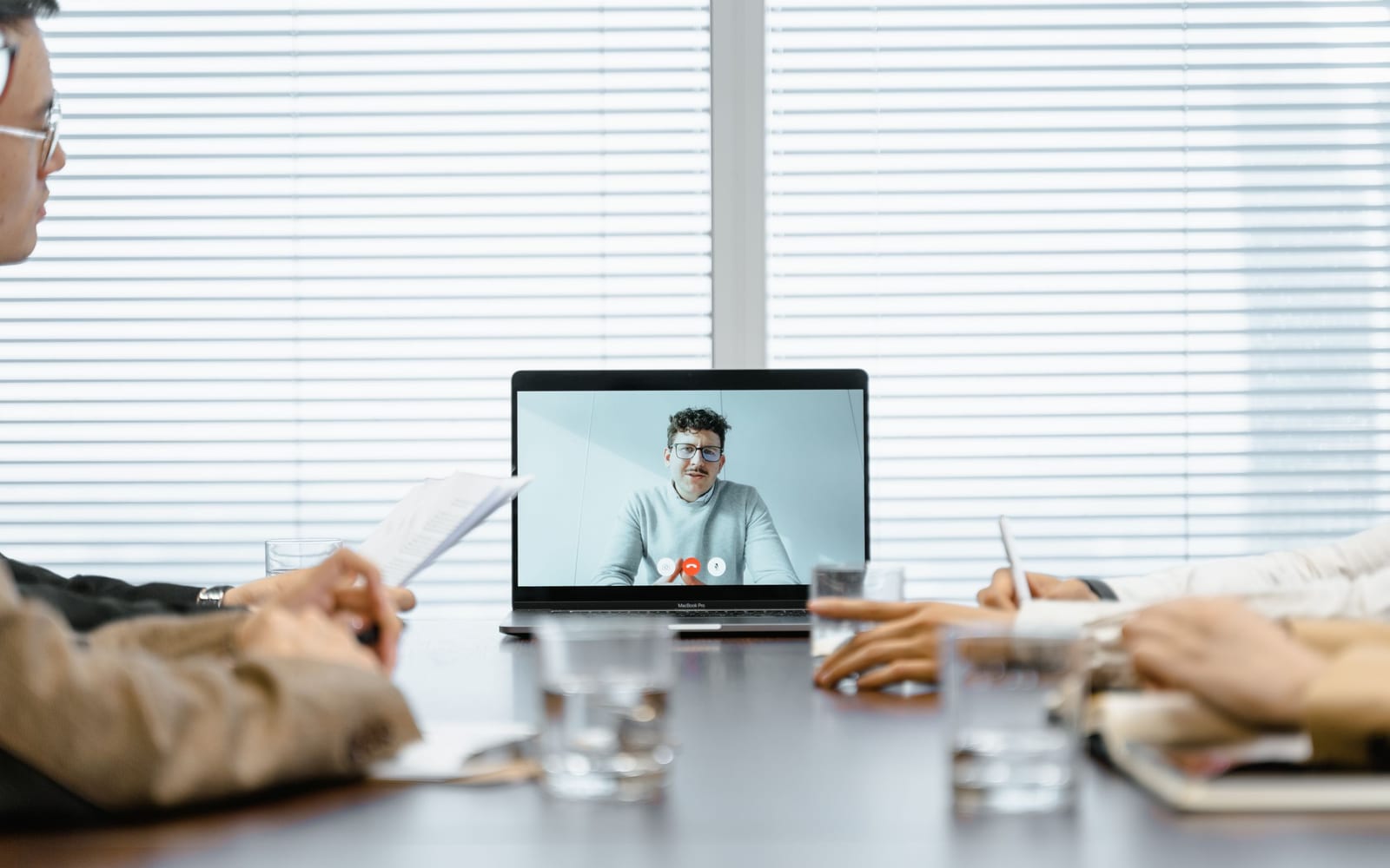 Colleagues working together in a modern office.